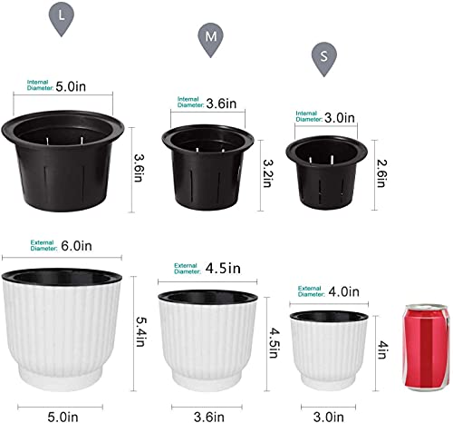 T4U 4 Inch Round Self Watering Pots For Indoor Plants 6 Pack And Square Self Watering Plastic Planter With Liner 6 Pack, White Plastic Flower Pots For All House Plants, Flowers, African Violets #TOP3
