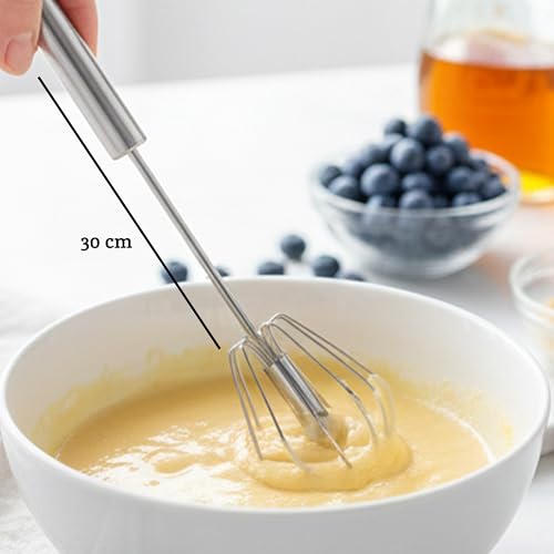 Premier Housewares Press and Spin Stainless Steel Hand Whisk with Easy Grip Handle, Matte Silver, 30 cm - Image 3