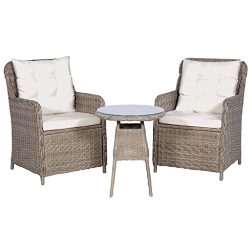 Vidaxl Dining Set 3 Piece, Patio Table And Chairs, Outdoor Conversational Set With Cushions And Storage, Wicker Furniture, Farmhouse, Poly Rattan Brown #TOP4