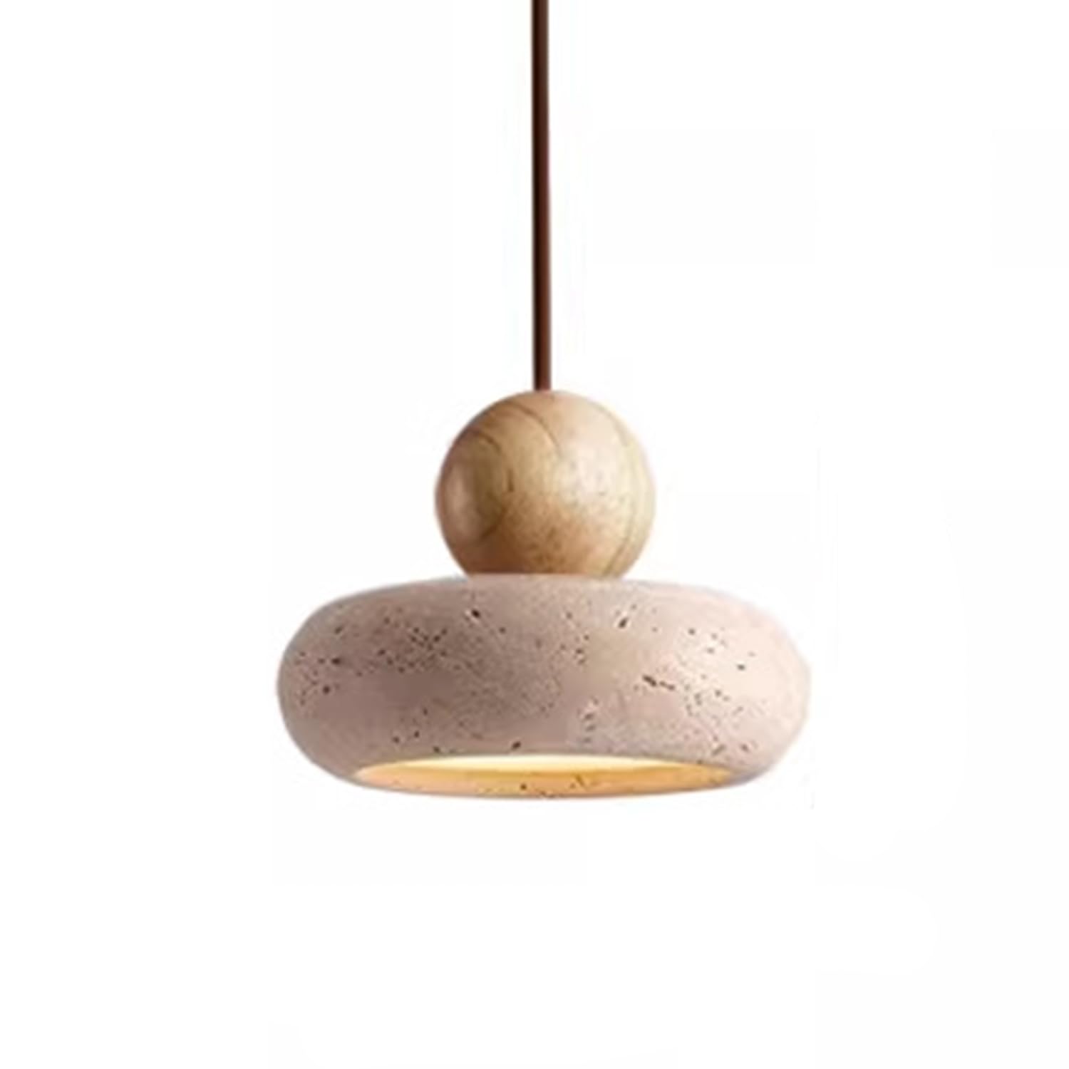 MTNROO Yellow Travertine Hanging Chandelier Circular 4.3 in Pendant Lamp No Dimmable Natural Porous Travertine Stone LED Warm Light Japanese Wabi-sabi Style for Commercial Bedroom Home