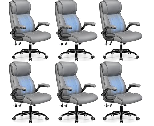 Image of BESTFAIR Ergonomic Office Chair, Adjustable Lumbar Support, High Back, Gray | Inflatable Lumbar Eases Lower Back Fatigue, Padded Flip-Up Armrests, 21 inch Wide Seat, Scratch-Resistant PU Leather, 6 Pack