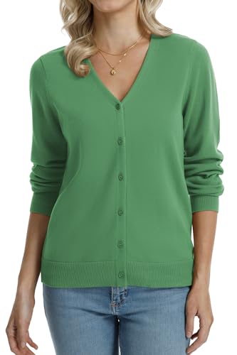 Image of QUALFORT Women's 100% Cotton Lightweight Cardigans Long Sleeve Knitted Button Down Sweater
