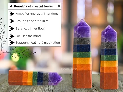 Image of Crystal Heaven Chakra Crystal Tower Obelisk Point For Chakra, Healing And Balancing - Aaa Grade Original Certified Gemstone Agate For Reiki Meditation Yoga Spiritual (3-4 Inches)