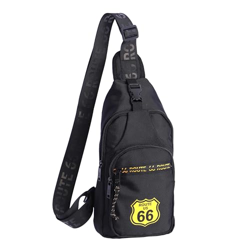 ROUTE 66 - Bandoleras hombre - Bolso bandolera hombre - Bolsos hombre - Mochila bandolera hombre - Bolso pecho hombre - Bolso cruzado hombre - Bolso hombre bandolera (Negro)