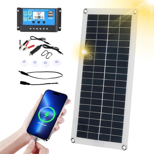 Qumiuu Módulos solares para camping, cargador solar de teléfono móvil, cargador solar suave de 18 V con dos puertos USB, convertidor solar multifuncional impermeable, cargador de teléfono, accesorios