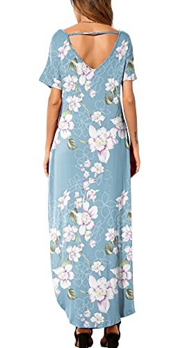 Image of GRECERELLE Women's Summer Maxi Dress Casual Loose V Neck Short Sleeve Side Split Long Dresses with Functional Pockets