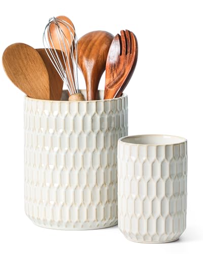 ArteBake Utensil Holder Set of 2, Large & Small Ceramic...