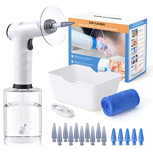 Ear Wax Removal Electric Ear Cleaning Kit with Light FSA-HSA-Eligible Ear Irrigation Kit with 4 Pressure Modes Safe and Effective Ear Flush Kit with Ear Cleaner - Includes Basin Towel & 15 Tips