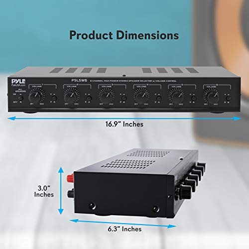 Pyle 6 Channel Speaker Selector Switch - Multi Zone A B Speaker Distribution Controller Box W/ Independent Audio Source Volume Control, Supports Home Theater Stereo Receiver System - Pyle Pslsw6 #TOP1