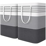 WOWBOX 2 Pack Laundry Baskets, Laundry Hampers, Freestanding Dirty Clothes Hampers with Reinforced Handles & Cross Stitch & Waterproof Coating, for Laundry Bedroom Bathroom Dorm,75L Grey
