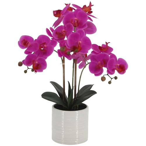 BTHM DSGN Fake Orchid Plant 23 Tall Realistic Touch Leaves Potted Phalaenopsis Artificial Plants Indoor for Home Decor Small Office Home Living Room-Dark Pink