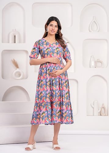 Image of Women's Feeding Kurta Cotton | Floral Anarkali Pregnancy Kurta with Nursing Zipper | Pre & Post Partum | Maternity Dresses | Mom to Be Gift