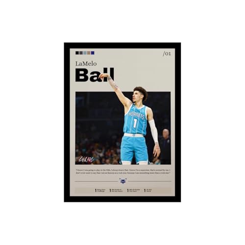 Image of BLINKART Lamelo Ball | Nba Basketball Player | Synthetic Wood Photo Framed Wall Hanging Poster For Room & Office Bedroom Living Boys And Girl Room Home Wall Hanging | 12x18 Inches