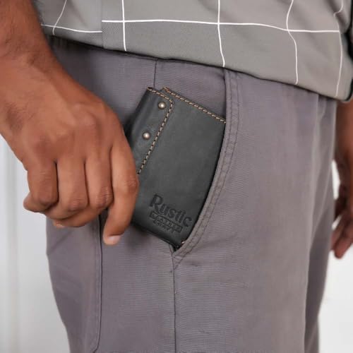 Image of Genuine Leather Bifold Wallet for Men Includes Card Holder, ID Slot, and Cash Compartment Pocket, Handmade with Easy Card Access Strap Charcoal Black