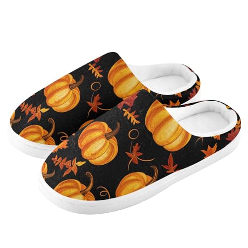 Autumn Pumpkin Fall Maple Leaf Thanksgiving Mens House Cotton Slipper Comfort Memory Foam Home Slippers for Hospital Christmas Presents 6-74