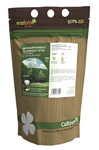 CULTIVERS Antiamarronamiento Coníferas y Setos de 1 kg. Abono Ecológico Preventivo y Curativo contra Amarilleamiento y Amarronamiento ideal para Coníferas, Abetos, Pinos, Cedros Tuyas Cipreses, etc