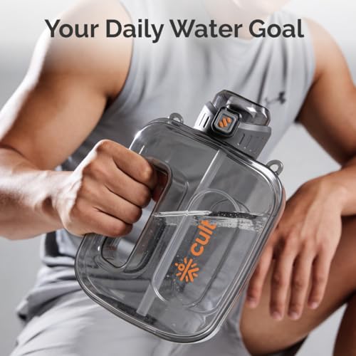 Image of Cult Mini Gallon 1.6L Water Bottle Leakproof Gym Bottle with Straw & Strap Portable Hydration Bottle for Gym, Office, Travel & Daily Use (Black)
