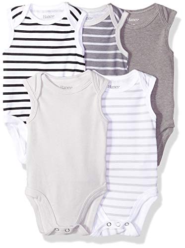 Image of Hanes Baby Baby Bodysuits, Ultimate Baby Flexy Bodysuits, Infant Sleeveless Bodysuit, 5-pack