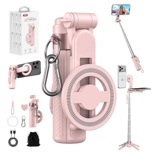 Image of Upgrated 5-in-1 Magnetic Selfie Stick with Remote for Cell Phone 360 Rotation.Can Transforms into Mini Tripod /Camera Grip /Handheld Stabilizer /Phone Stand.Extend to 25 inches