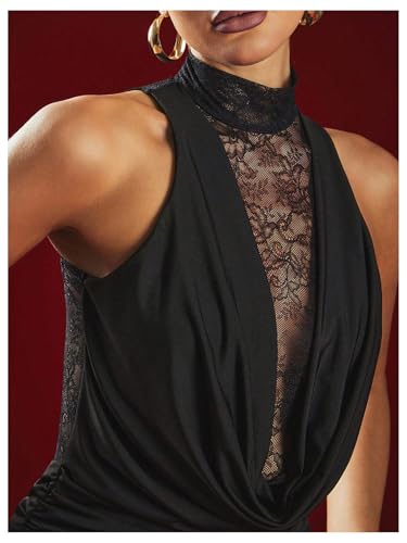 Image of GORGLITTER Women's Lace Birthday Cocktail Club Y2K Party Goth Mini Dresses | Cowl Neck Dress, Bodycon Mini Dress, Formal Going Out Outfits, Sexy Dresses for Women Date Night