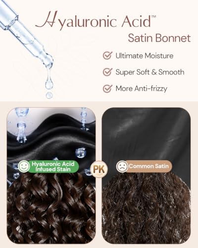 Image of BONNET QUEEN Silk Bonnet for Sleeping Women Hyaluronic Acid Infused Satin Bonnet for Curly Hair Double Layer Hair Wrap Adjustable Sleep Cap with Tie Band & Scrunchie, Black & Rose