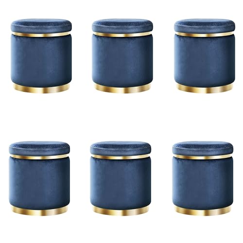 Image of Paamwood Velvet Sitting Stool - Luxurious Ottoman Footrest for Bedroom & Living Room, Wooden Sofa Side Stool, Makeup Chair, Pouf for Home & Office Decoration (Blue Pack of 6)
