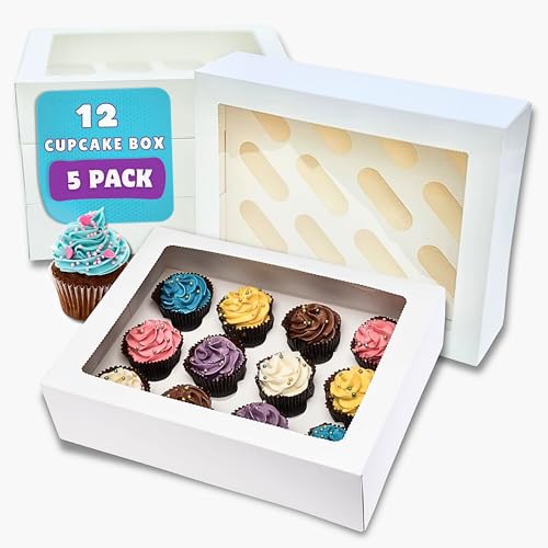 PACK N TRADE 5 Pcs cupcake boxes 12 hole - Multifunction Inserts Deep cake boxes for cupcakes White cup cake boxes (33 x 24.2 x 7.5 cm) with Clear Window - Ideal for Muffins Cupcakes