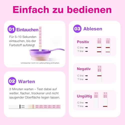 Easy@Home 20 x Schwangerschaftstest Frühtest 10 miu/ml - Empfindliches und Schnelles Test - Frühschwangerschaftstest Ultra Frühtest Schwangerschaft Streifen (20 HCG Tests)