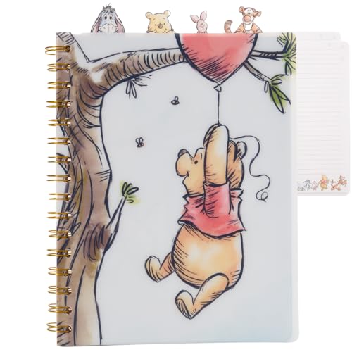 Disney Winnie l'ourson Carnet de notes avec onglets à spirales 96 pages lignées Blanc 20,3 x 17,8 cm