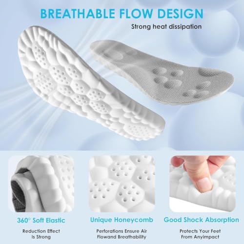 Image of 4D Cloud Steppers Insoles for Men and Women - Shock Absorption Inserts, Soft Anti-Fatigue, Memory Foam Insoles for Shoes, Boots & Sneakers (Gray, Men: US 4-7 / Women: US 5-8.5)