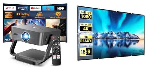 Image of FUDONI GC999 Smart Projector Built-in Netflix Bundle with 100 inch Projector Screen