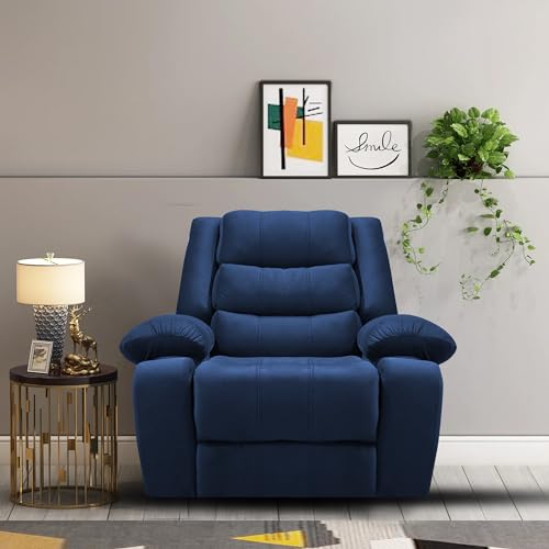 Image of Casaliving Lacy Motorised Standard Recliner | Motorised Single Recliner Sofa | Unique Lumbar Design | Premium Upholstery | (Blue Colour) Premium Fabric Sofa
