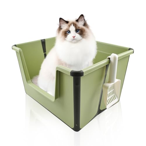 Arenero plegable grande para gatos con pala y entrada baja miniatura 1
