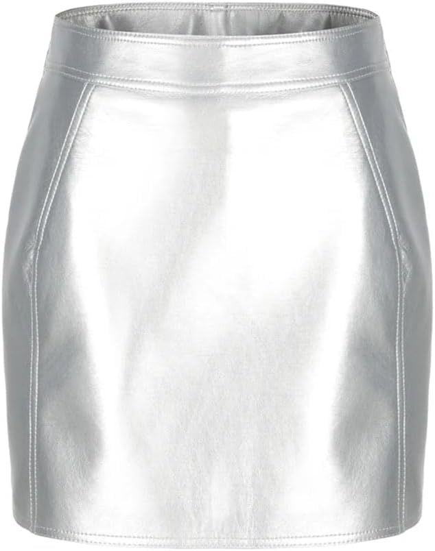 Women's High Waist A-Line Mini Skirt Faux Leather Slim Fit Pull On Short Skirt2