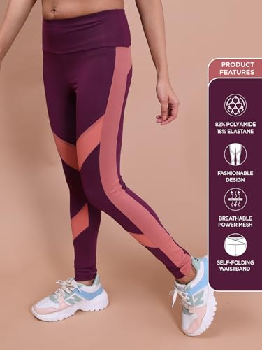 Image of Rupa Colors Womens PLAYSURE Dry FIT Activewear Leggings | Stretchable Warp Knit Fabric | Breathable Mesh Self-Folding Waistband | Body-Hugging | Reflecting Logo
