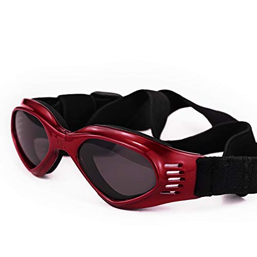 Vevins Dog Goggles Sunglasses For Middle & Large Dog, Uv Protective Foldable Pet Sunglasses Adjustable Waterproof Eyewear(Red) #TOP6