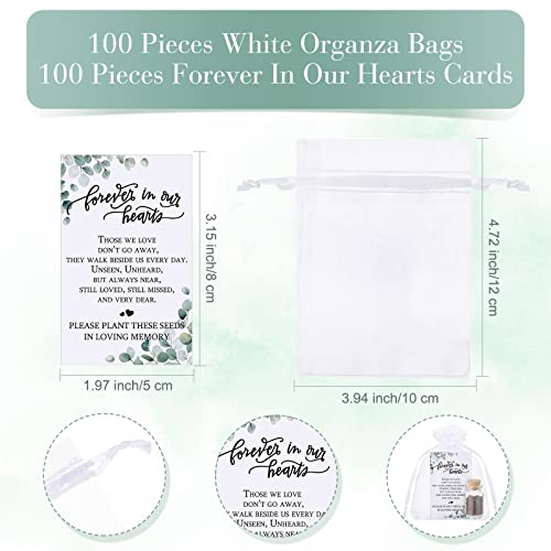 Tanlade 100 Sets Funeral Favors Include Funeral Prayer Cards Celebration of Life Memorial Card Memorial Seeds Glass Bottles with Cork Stopper Organza Bags for Loss of Loved One, No Seed(Leaf)