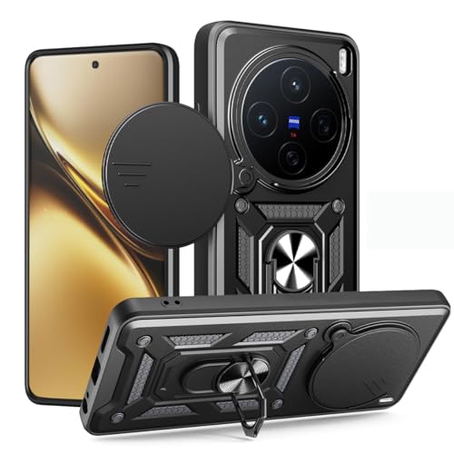 Image of Casodon Shockproof Back Case Cover for Vivo X300 Ultra 5G, Shockproof Vivo X300 Ultra Back Cover, Ring Case with Kickstand and Camera Protection Shutter - Black