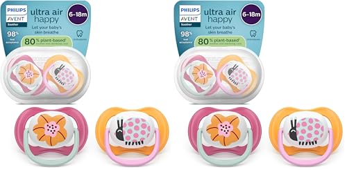 Philips Avent ultra air Schnuller – kiefergerecht geformtes Design, für Babys, 6–18 Monate, weicher, symmetrischer Silikonsauger, BPA-frei, mit Sterilisationsbehälter, 2er-Pack, SCF080/27