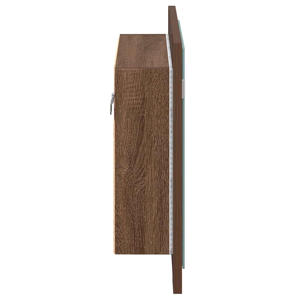 Szafki i przechowywanie, szafki toaletkowe, szafki łazienkowe LED, szafka z lustrem, brązowy dąb, 60 x 12 x 45 cm, drewno inżynieryjne