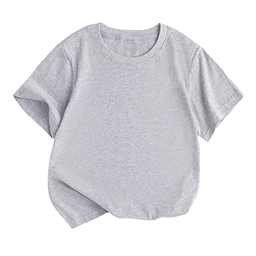 Girls' Short Sleeve Shirts Athletic Crewneck Loose Fit T-Shirts Kids Summer Fashion Tops Solid Color Cute Tee
