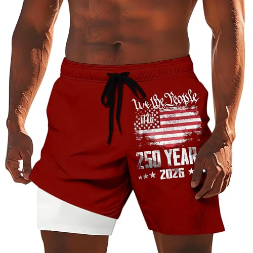 Generisch Bañador de doble capa para playa, surf y comodidad, rojo, 4XL