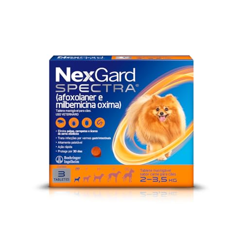 NexGard Spectra Antipulgas, Carrapatos e Vermífugos para Cães de 2 a 3,5kg - 3 tabletes