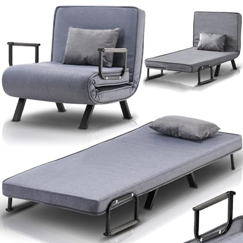 Shally Dogan Divano Letto Singolo Reclinabile 3 in 1, Poltrona Convertibile Chaise Lounge Seduta Imbottita Morbida, Copertura Sfoderabile Tessuto Traspirante, Poltroncina Relax Salvaspazio (Grigio)