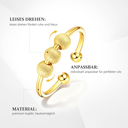 DASHUI 8 Stück Anti Stress Ring, Anxiety Ring Gold, Verstellbare Stressring für Damen Herren