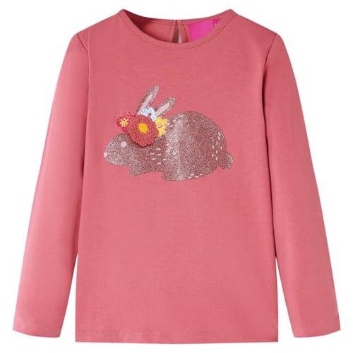 vidaXL Kinder-Langarmshirt mit Kaninchen aus Glitzer Pullover Sweatshirt Altrosa 104