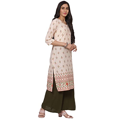 Image of Rangriti Olive Green Cotton Straight Kurta for Women