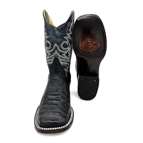 Mens Leather Exotic Python Print Square Toe Cowboy Boot3