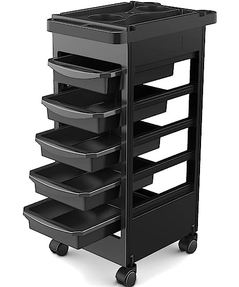 Hair Styling Trolley Cart with 5 Drawers, Rolling Salon Storage for Hairdresser, Beauty Stylist, Black, PP Material-image-25
