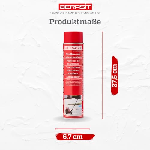 BERASIT Markierungsspray Bodenmarkierung, professioneller Straßen- und Linienmarkierer, wetterbeständig, schnell trocknend, 600 ml, Versandeinheit=1 Dose (rot)